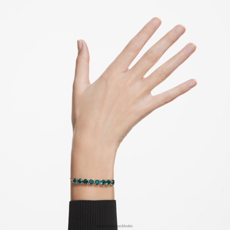 Swarovski exalta armband P28L537 Smycken rund skärning, grön, guldfärgad