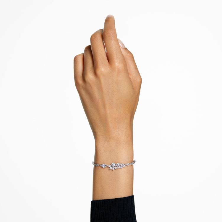 Swarovski gema armband P28L476 Smycken blandade snitt, blomma, vit, rodiumpläterad