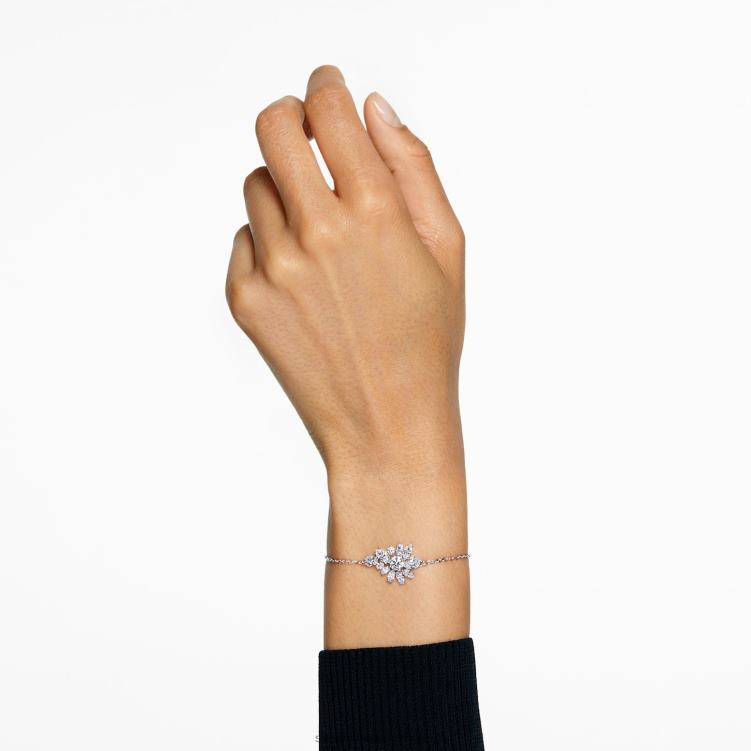 Swarovski gema armband P28L531 Smycken blandade snitt, blomma, vit, rodiumpläterad