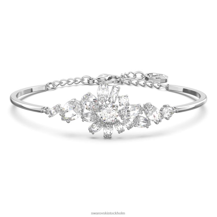 Swarovski gema armring P28L607 Smycken blandade snitt, blomma, vit, rodiumpläterad