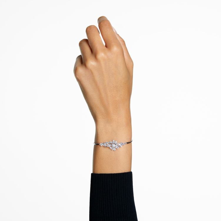 Swarovski gema armring P28L607 Smycken blandade snitt, blomma, vit, rodiumpläterad