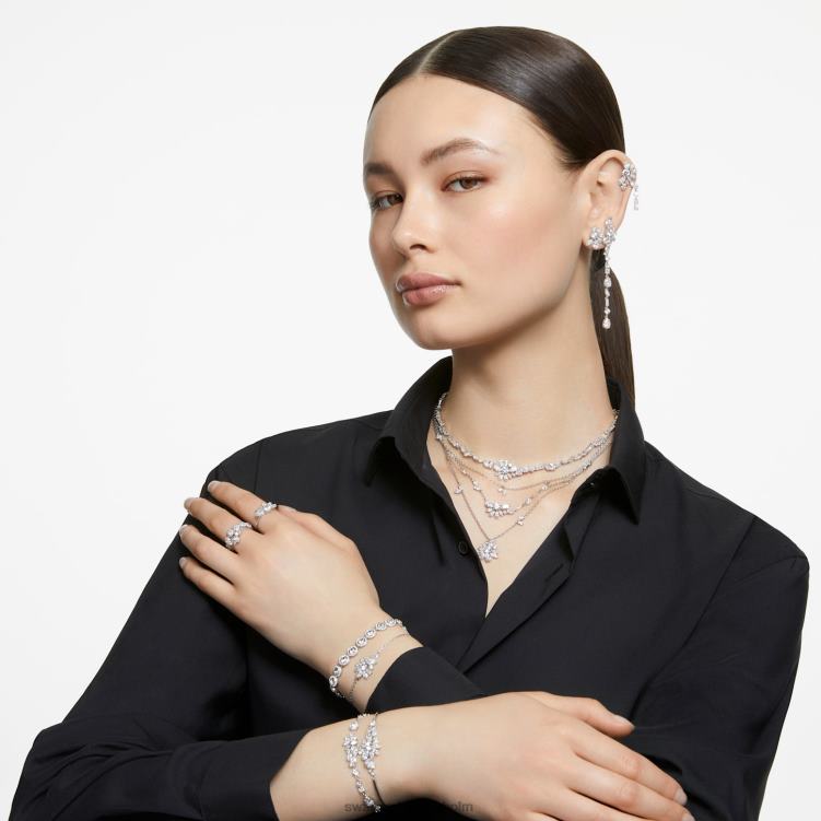 Swarovski gema armring P28L607 Smycken blandade snitt, blomma, vit, rodiumpläterad