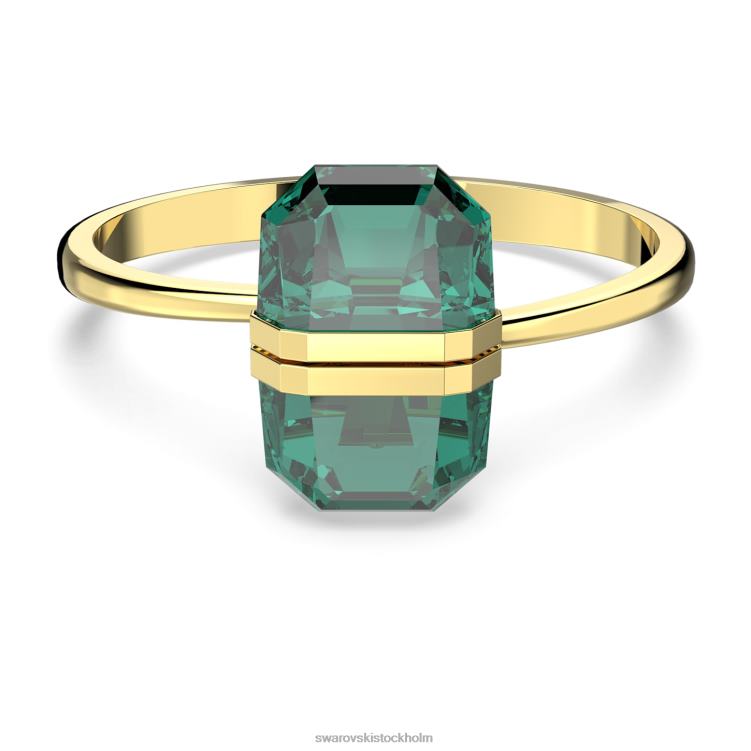 Swarovski genomskinlig armring P28L604 Smycken magnetisk stängning, överdimensionerad kristall, grön, guldfärgad finish
