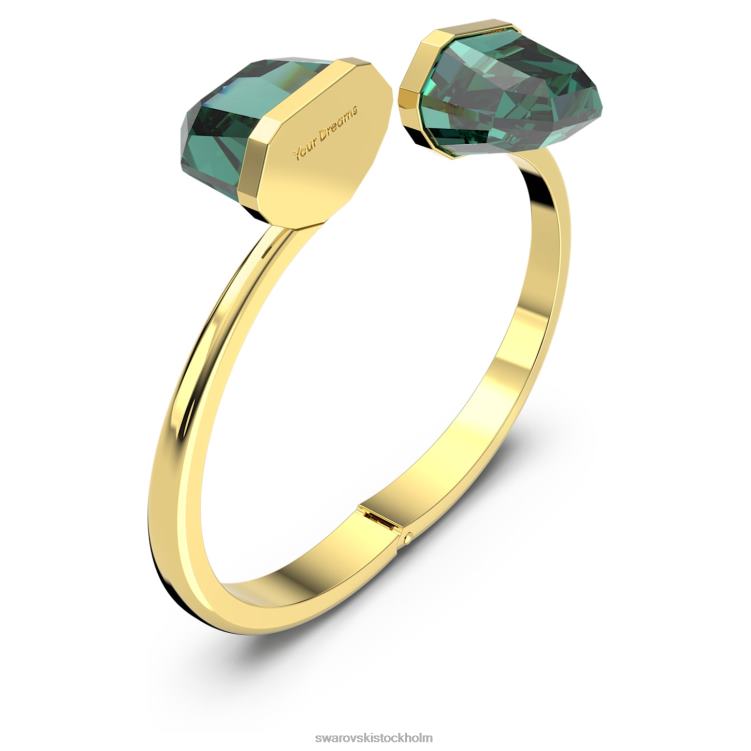 Swarovski genomskinlig armring P28L604 Smycken magnetisk stängning, överdimensionerad kristall, grön, guldfärgad finish