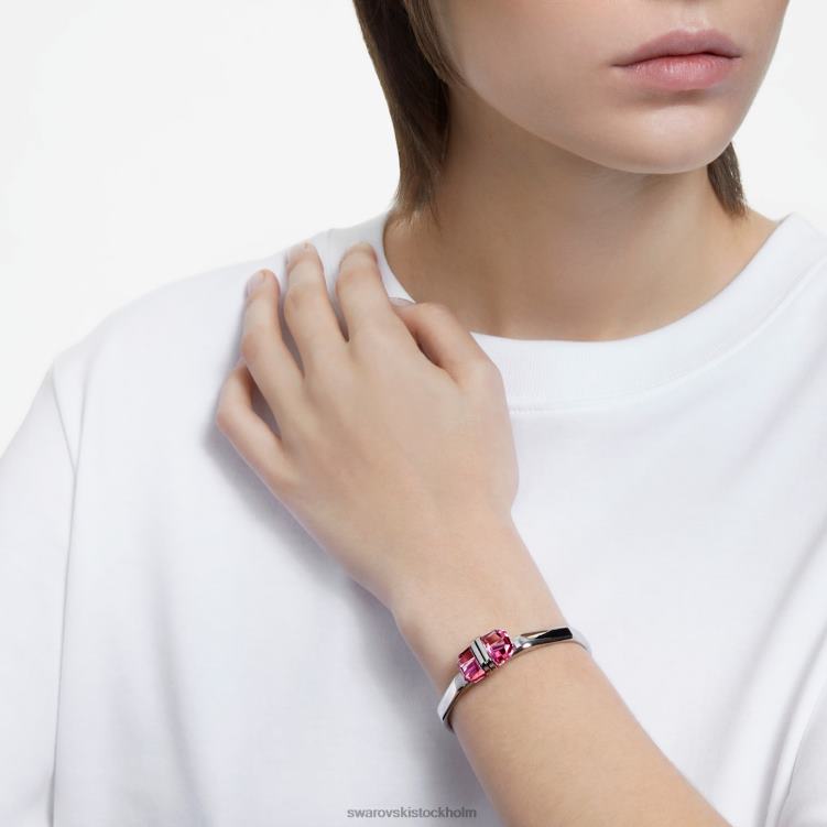 Swarovski genomskinlig armring P28L618 Smycken magnetisk stängning, rosa, rostfritt stål