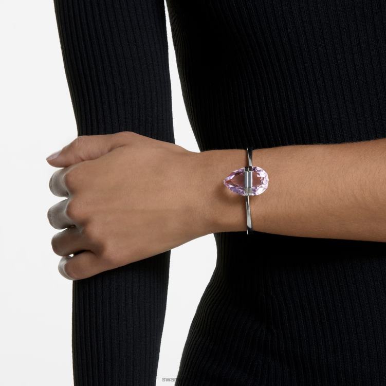 Swarovski genomskinlig armring P28L638 Smycken magnetisk stängning, överdimensionerad kristall, rosa, rostfritt stål