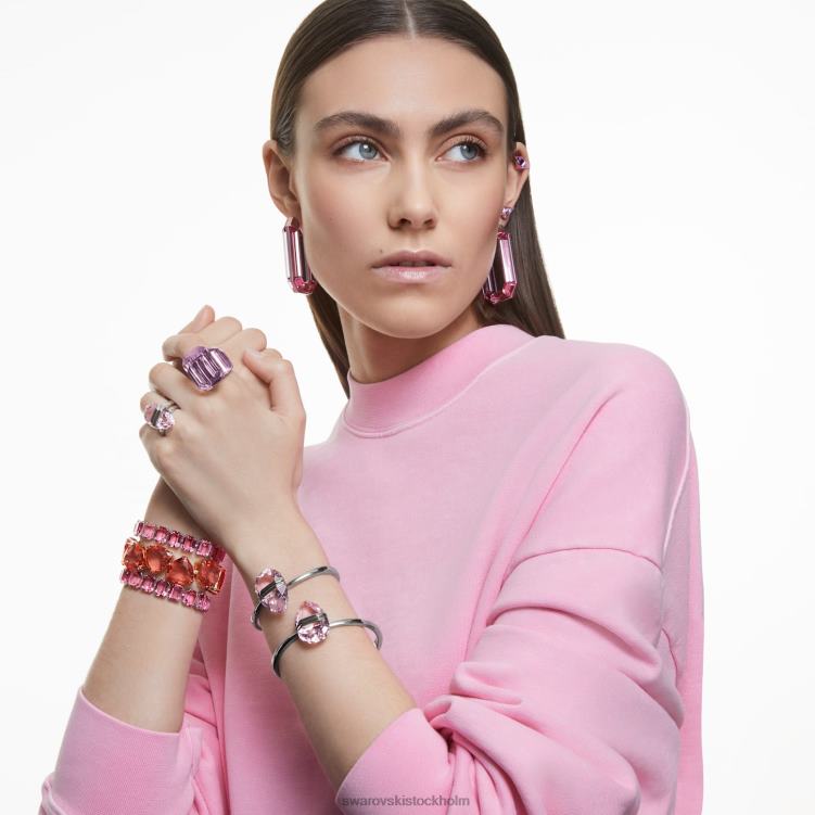 Swarovski genomskinlig armring P28L638 Smycken magnetisk stängning, överdimensionerad kristall, rosa, rostfritt stål