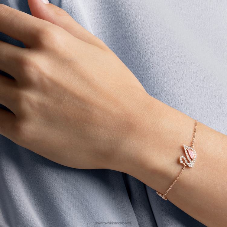 Swarovski bländande svanarmband P28L421 Smycken magnetisk stängning, svan, rosa, roséguld pläterad