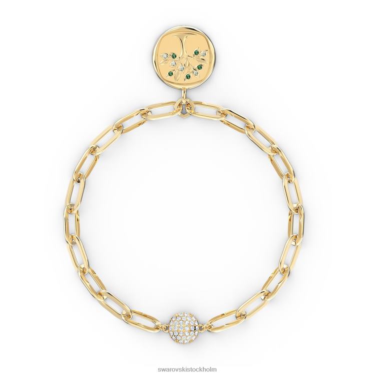 Swarovski elements armband P28L469 Smycken magnetisk stängning, jordelement, träd, grön, guldfärgad