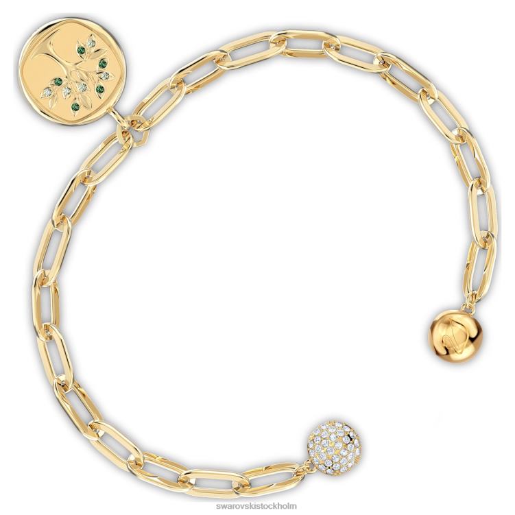 Swarovski elements armband P28L469 Smycken magnetisk stängning, jordelement, träd, grön, guldfärgad