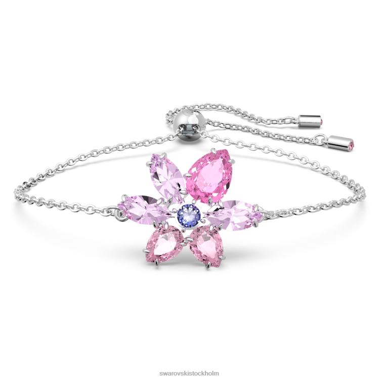 Swarovski gema armband P28L417 Smycken blandade snitt, blomma, rosa, rodiumpläterad