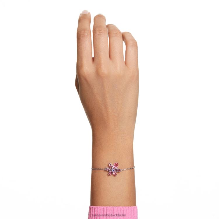 Swarovski gema armband P28L417 Smycken blandade snitt, blomma, rosa, rodiumpläterad