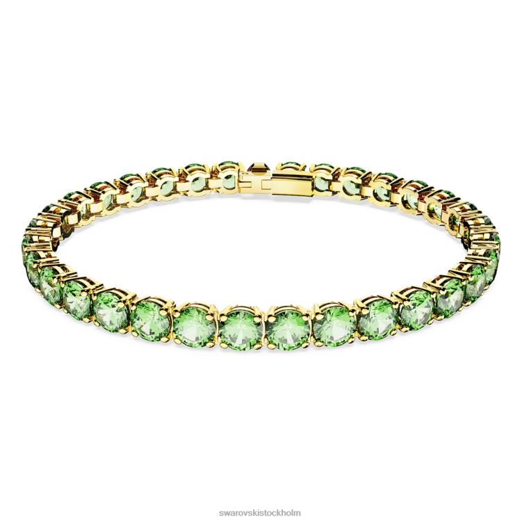 Swarovski matrix tennis armband P28L542 Smycken rund skärning, grön, guldfärgad