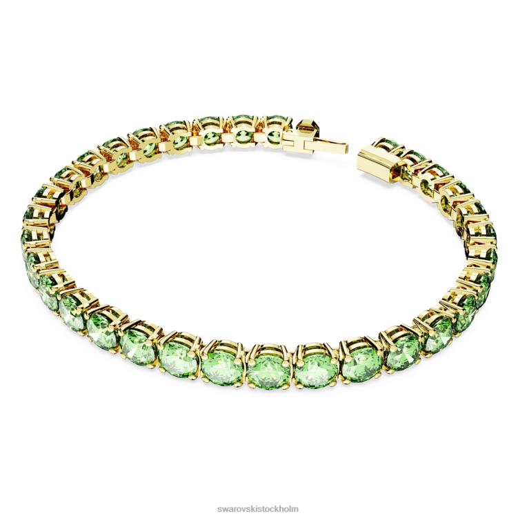Swarovski matrix tennis armband P28L542 Smycken rund skärning, grön, guldfärgad