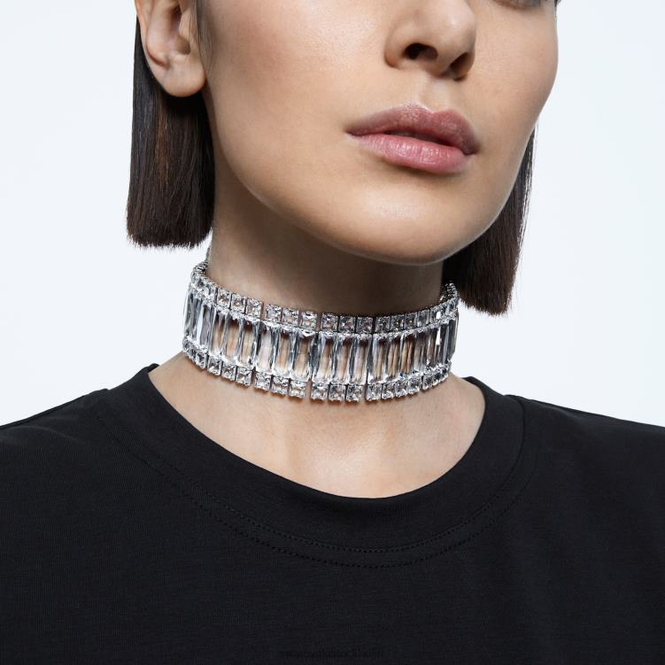 Swarovski hyperbel choker P28L350 Smycken rektangulärt snitt, vit, rodiumpläterad
