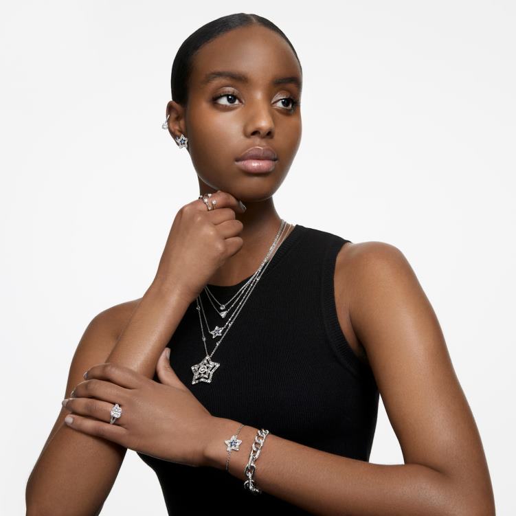 Swarovski Ortyx halsband P28L74 Smycken triangelskuren, vit, rodiumpläterad