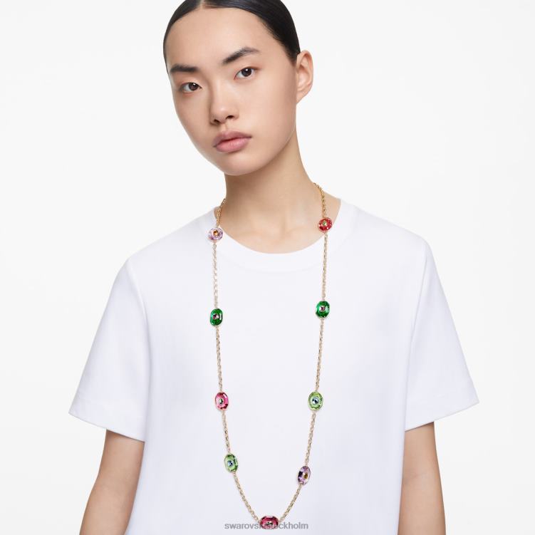 Swarovski chroma halsband P28L141 Smycken oktagonslipad, flerfärgad, guldfärgad