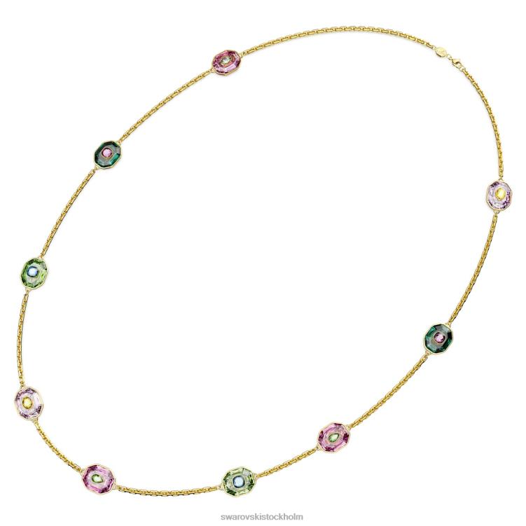 Swarovski chroma halsband P28L141 Smycken oktagonslipad, flerfärgad, guldfärgad