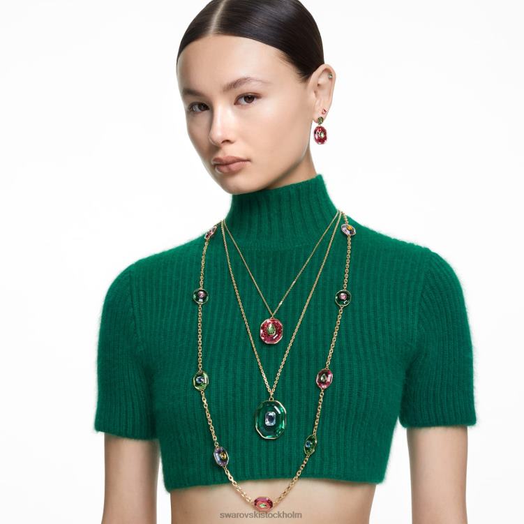 Swarovski chroma halsband P28L141 Smycken oktagonslipad, flerfärgad, guldfärgad