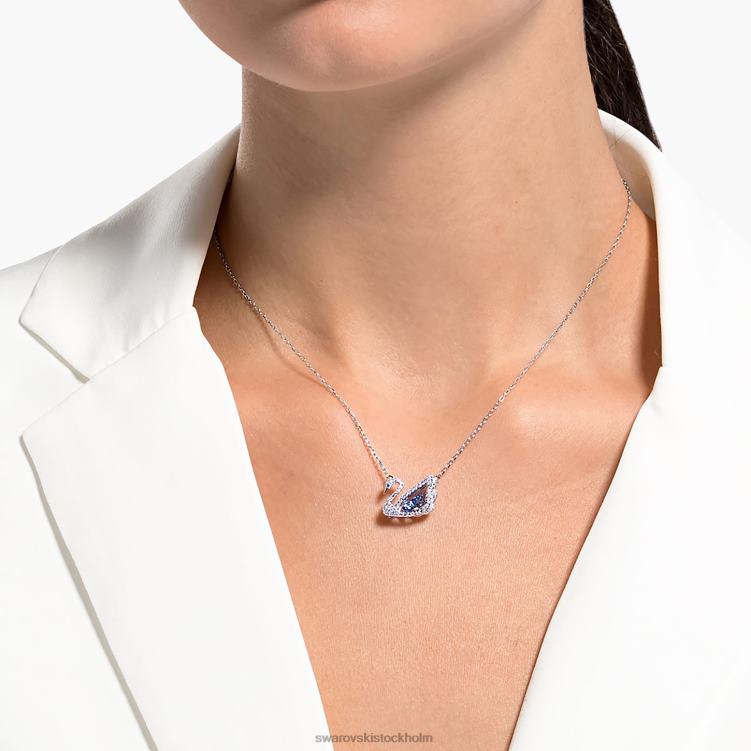 Swarovski dansande svanhalsband P28L78 Smycken svan, blå, rodiumpläterad