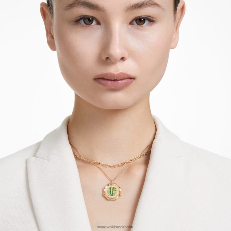 Swarovski dellium halsband P28L122 Smycken bambu, grön, guldfärgad