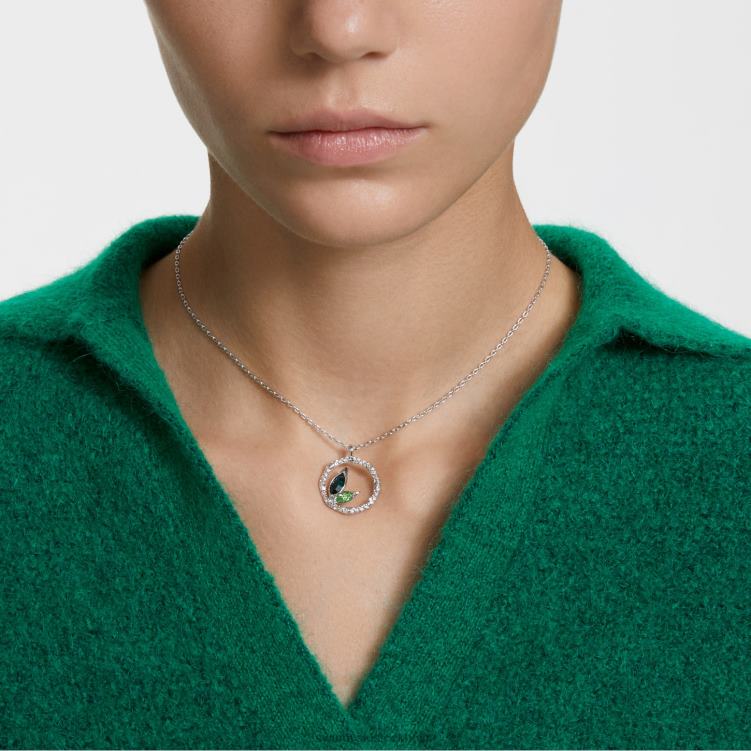 Swarovski dellium halsband P28L87 Smycken rund form, bambu, grön, rodiumpläterad