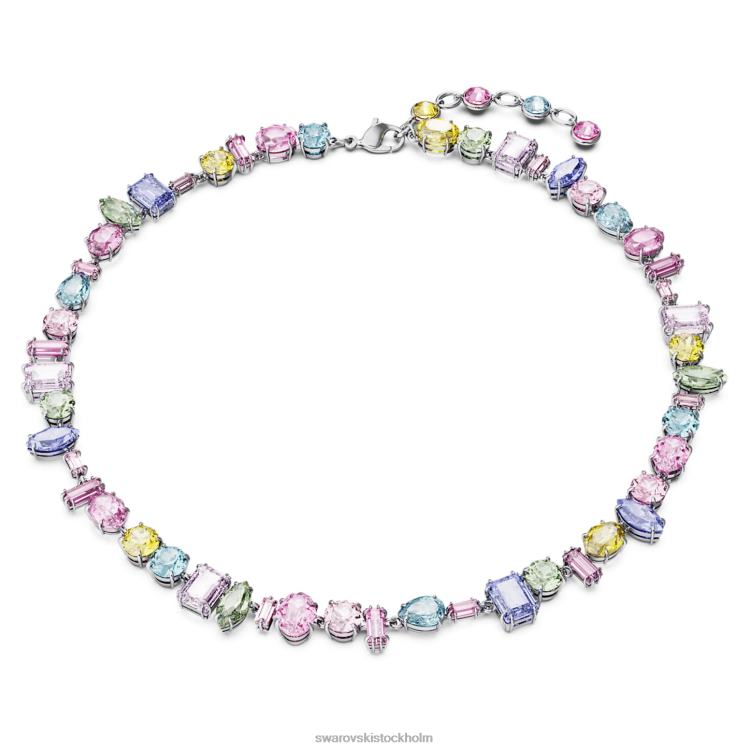 Swarovski gema halsband P28L12 Smycken blandade snitt, flerfärgade, rodiumpläterade