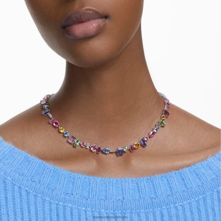 Swarovski gema halsband P28L12 Smycken blandade snitt, flerfärgade, rodiumpläterade