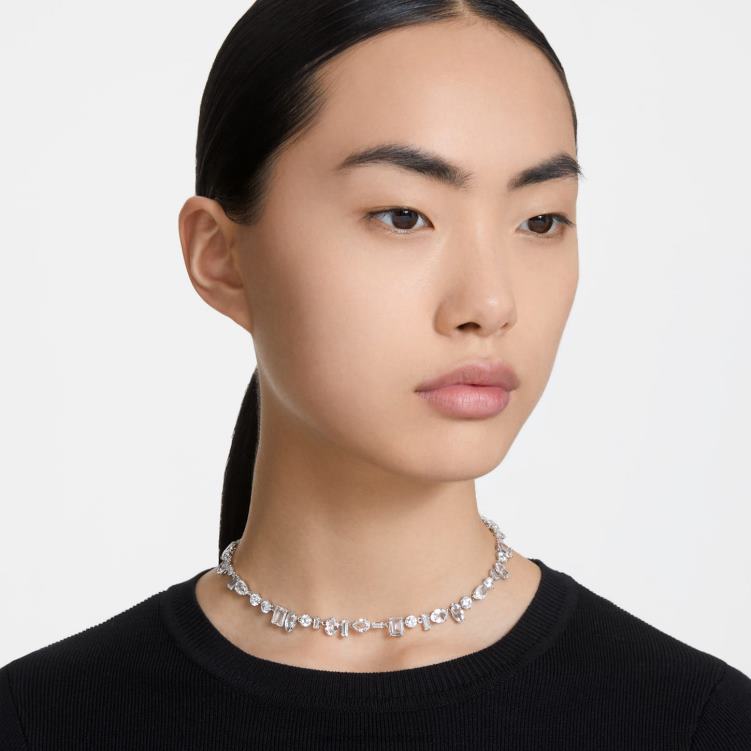 Swarovski gema halsband P28L19 Smycken blandade snitt, vita, rodiumpläterade