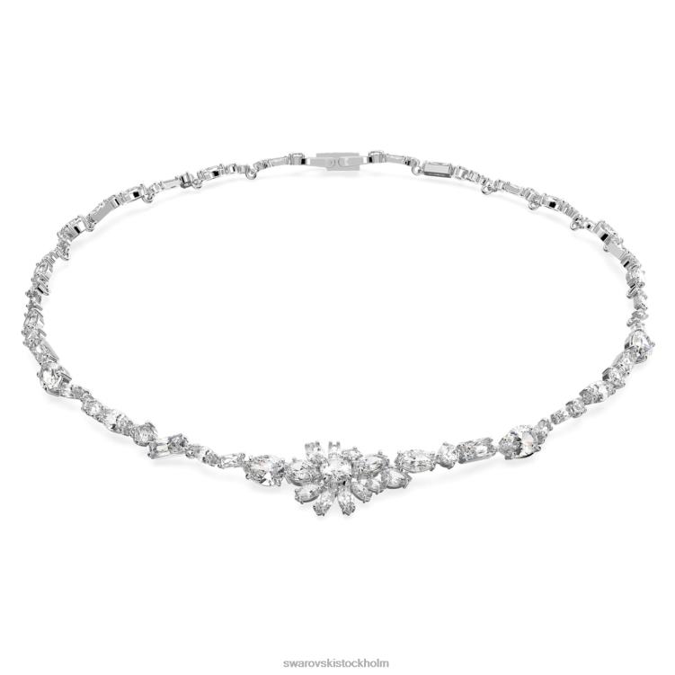Swarovski gema halsband P28L20 Smycken blandade snitt, blomma, vit, rodiumpläterad