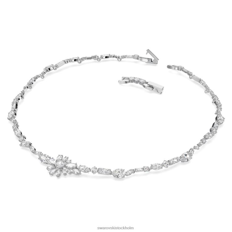 Swarovski gema halsband P28L20 Smycken blandade snitt, blomma, vit, rodiumpläterad