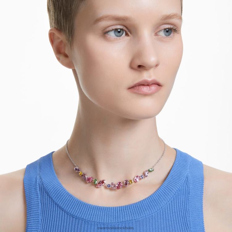 Swarovski gema halsband P28L4 Smycken blandade snitt, flerfärgade, rodiumpläterade