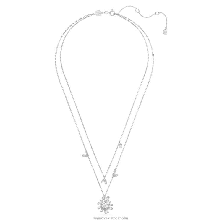 Swarovski gema lagerhalsband P28L117 Smycken blandade snitt, blomma, vit, rodiumpläterad