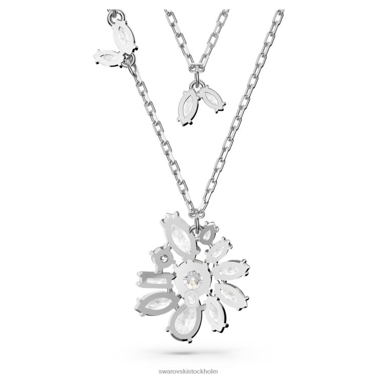 Swarovski gema lagerhalsband P28L117 Smycken blandade snitt, blomma, vit, rodiumpläterad