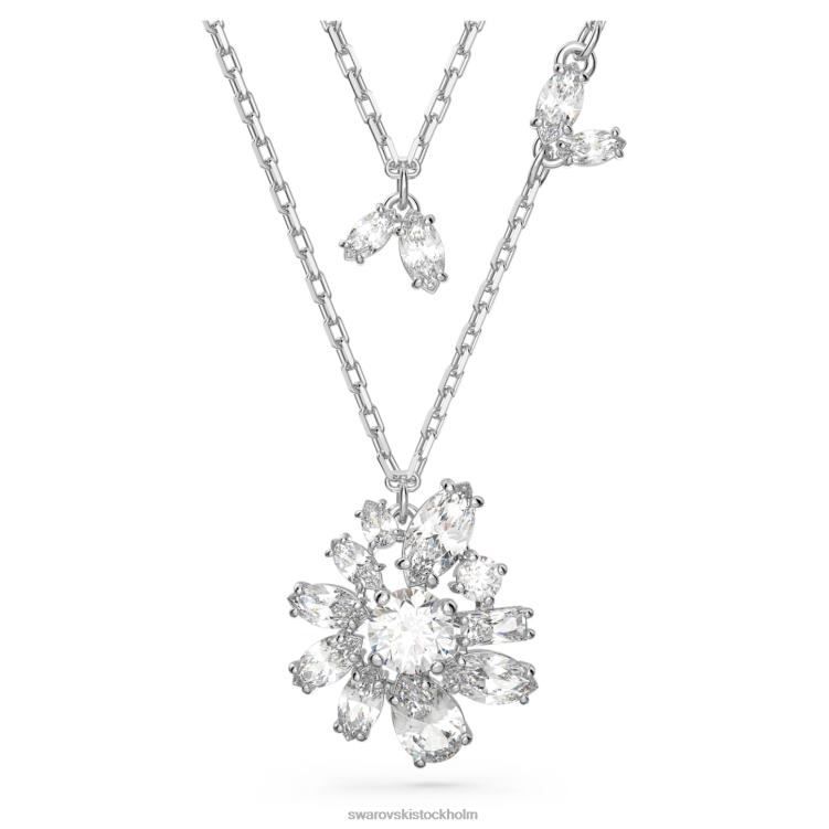 Swarovski gema lagerhalsband P28L39 Smycken blandade snitt, blomma, vit, rodiumpläterad
