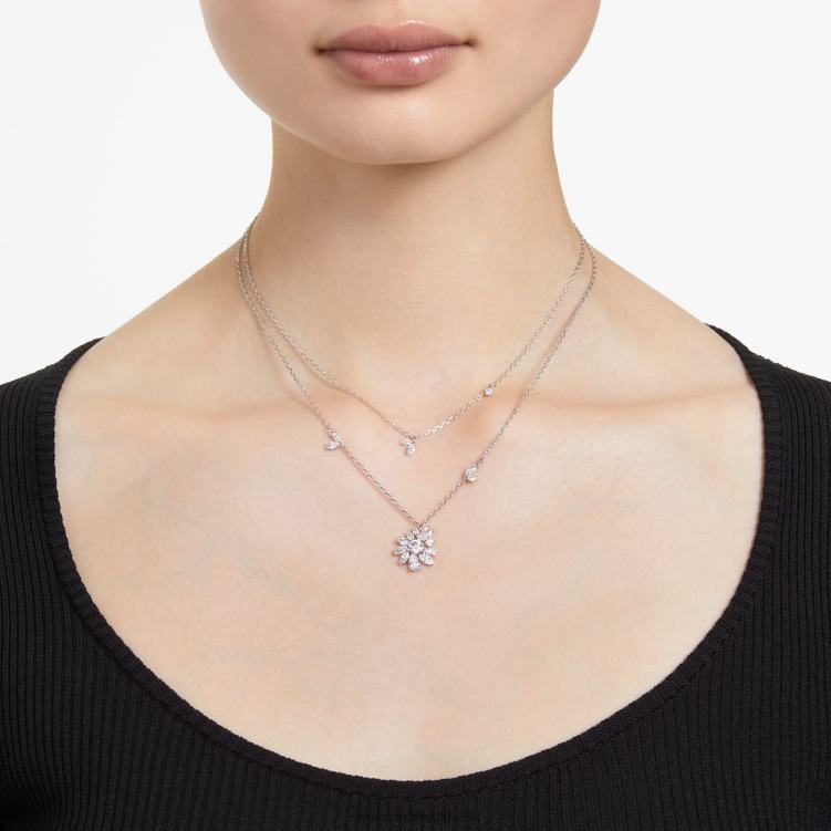 Swarovski gema lagerhalsband P28L39 Smycken blandade snitt, blomma, vit, rodiumpläterad