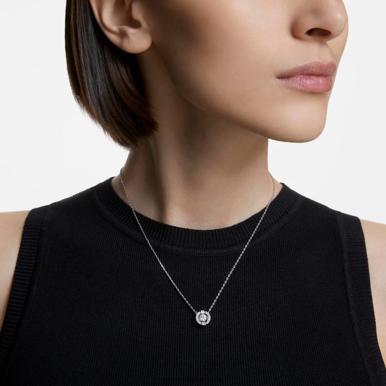 Swarovski glittrande danshalsband P28L17 Smycken rund skuren, vit, rodiumpläterad