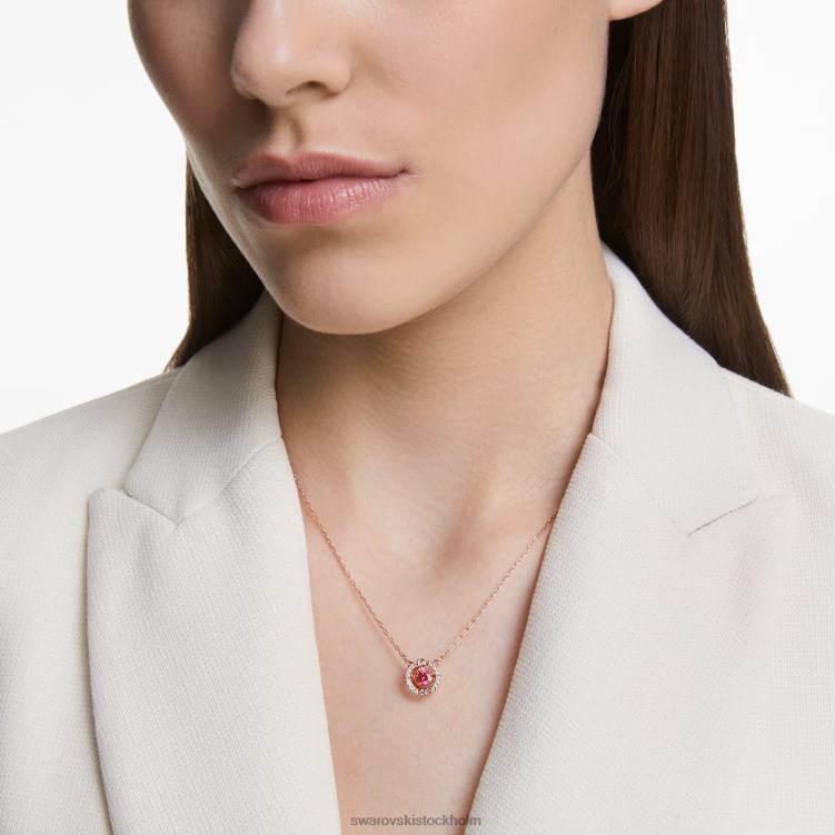 Swarovski glittrande danshalsband P28L38 Smycken rund skuren, röd, pläterad i roséguld
