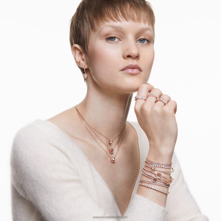 Swarovski glittrande danshalsband P28L38 Smycken rund skuren, röd, pläterad i roséguld