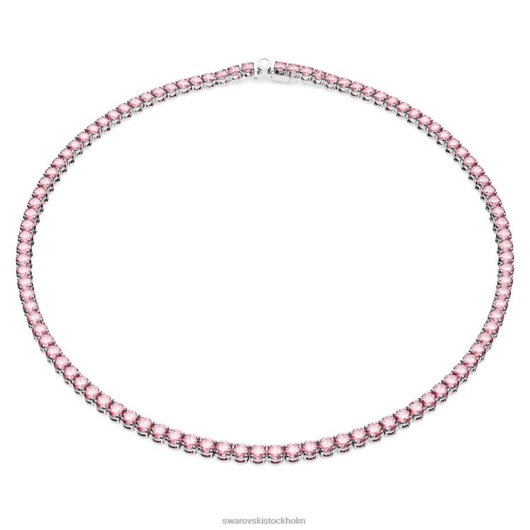 Swarovski matrix tennis halsband P28L3 Smycken rund skuren, rosa, rodiumpläterad