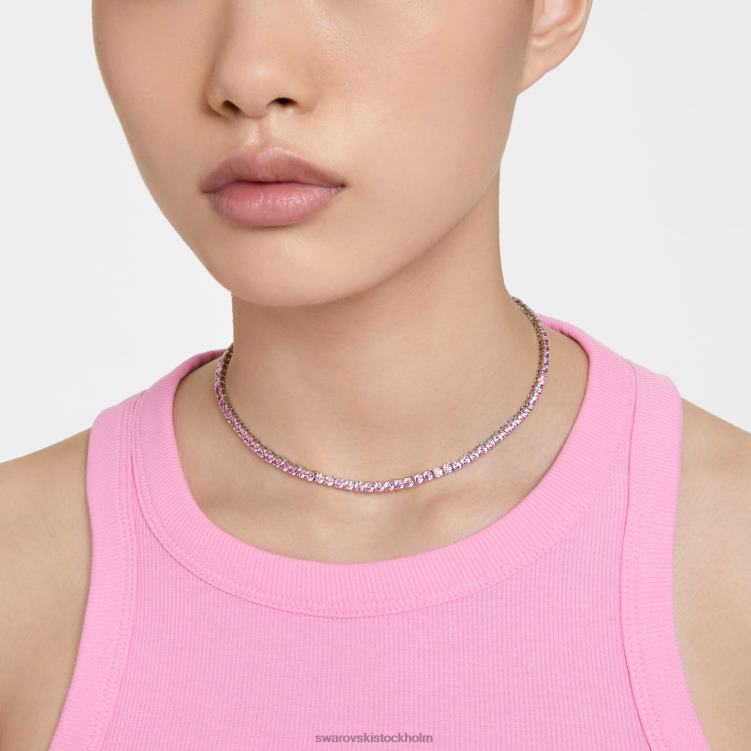 Swarovski matrix tennis halsband P28L3 Smycken rund skuren, rosa, rodiumpläterad
