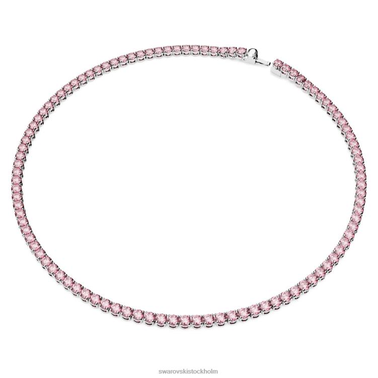 Swarovski matrix tennis halsband P28L3 Smycken rund skuren, rosa, rodiumpläterad