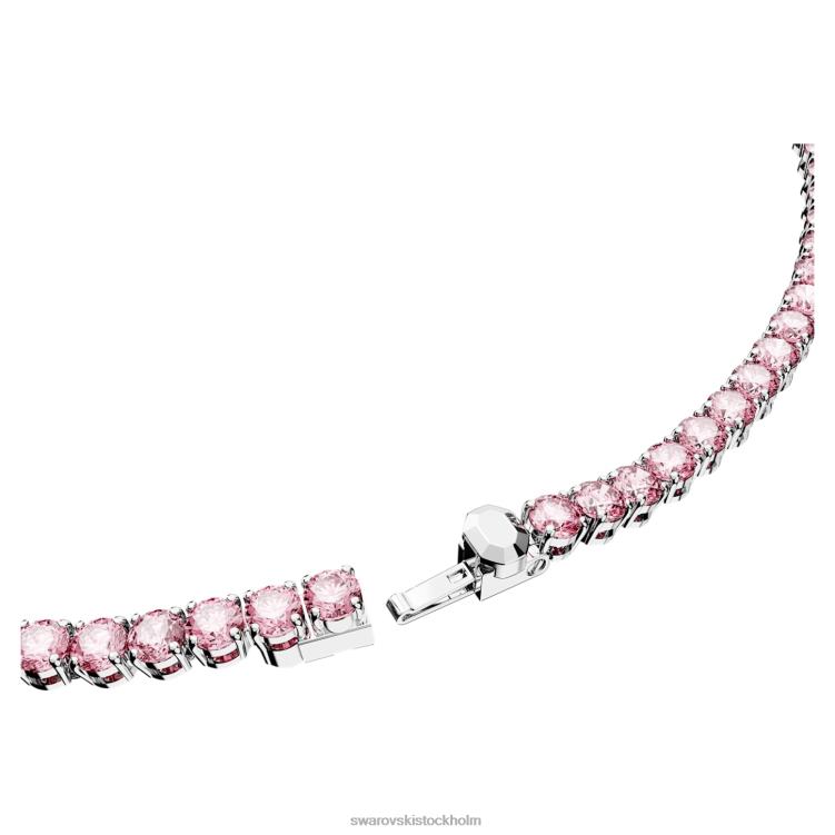Swarovski matrix tennis halsband P28L3 Smycken rund skuren, rosa, rodiumpläterad
