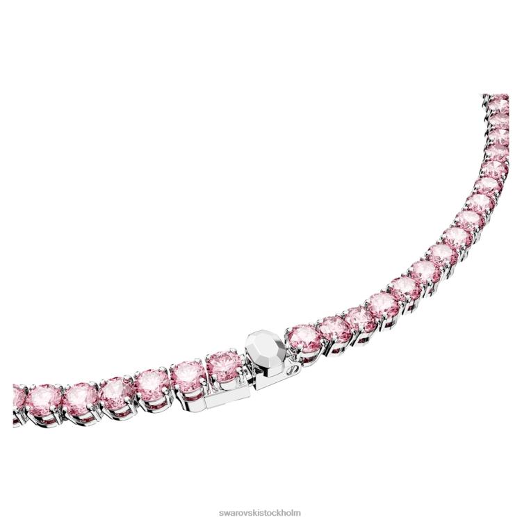 Swarovski matrix tennis halsband P28L3 Smycken rund skuren, rosa, rodiumpläterad