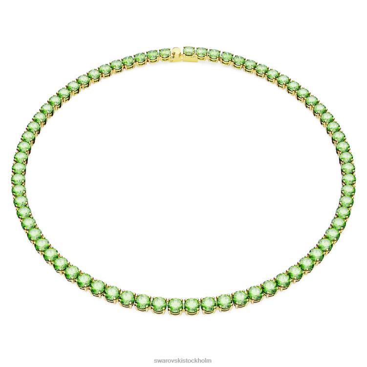 Swarovski matrix tennis halsband P28L6 Smycken rund skärning, grön, guldfärgad