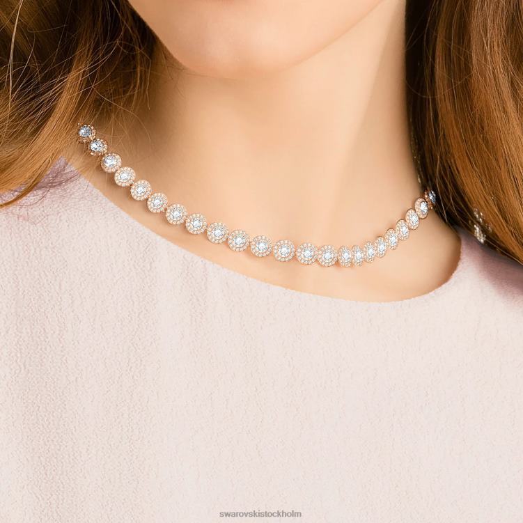 Swarovski ängla halsband P28L10 Smycken rund skuren, vit, roséguld pläterad