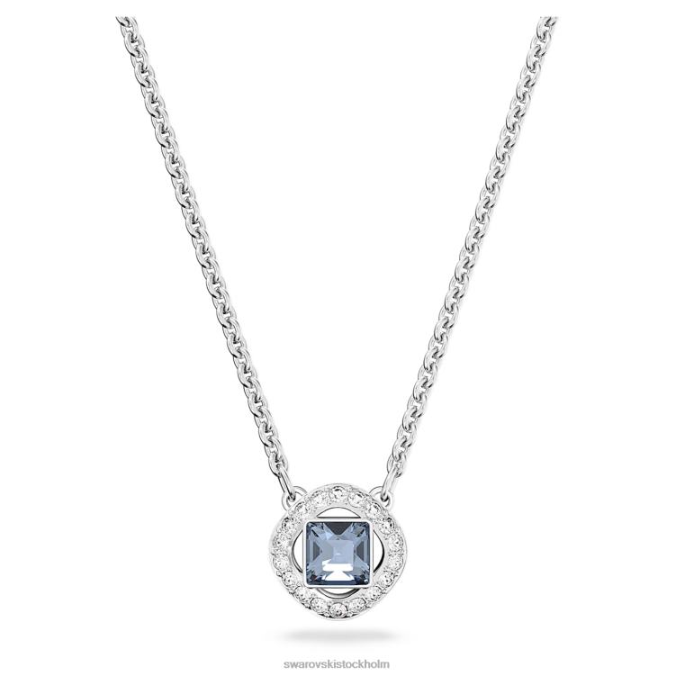 Swarovski ängla halsband P28L28 Smycken fyrkantig skuren, blå, rodiumpläterad