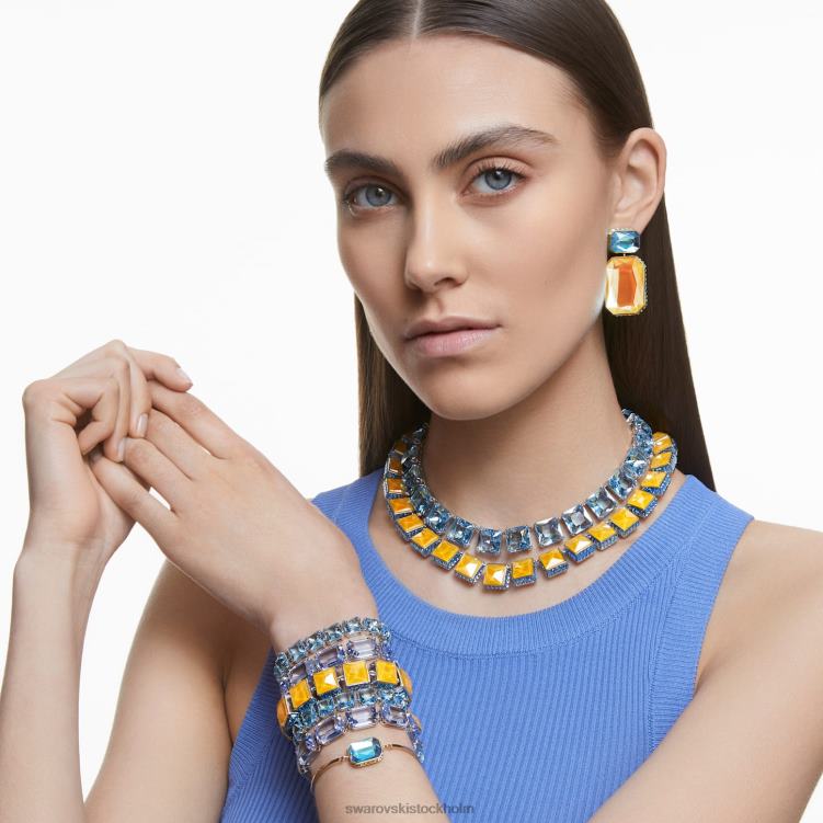 Swarovski orbita halsband P28L130 Smycken magnetisk stängning, fyrkantsskuren, flerfärgad, rodiumpläterad