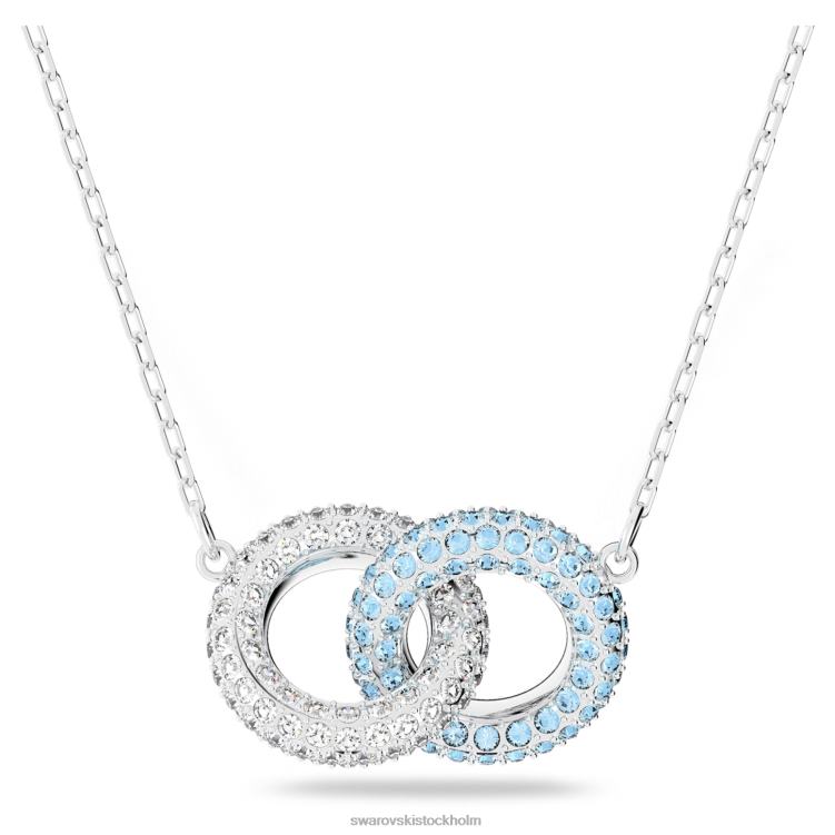 Swarovski sten halsband P28L136 Smycken bana, sammanflätade cirklar, blå, rodiumpläterad