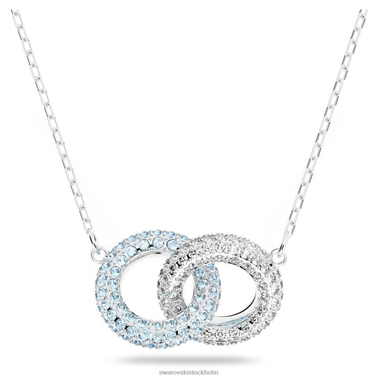 Swarovski sten halsband P28L136 Smycken bana, sammanflätade cirklar, blå, rodiumpläterad